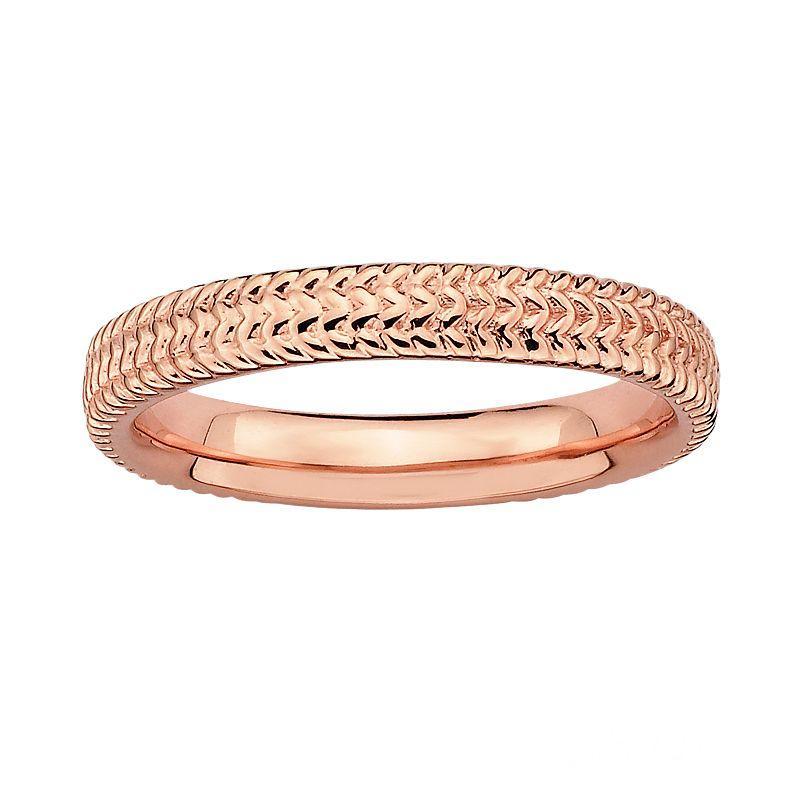 Stacks & Stones 18k Rose Gold Over Silver Textured Stack Ring, Womens Pink Product Image