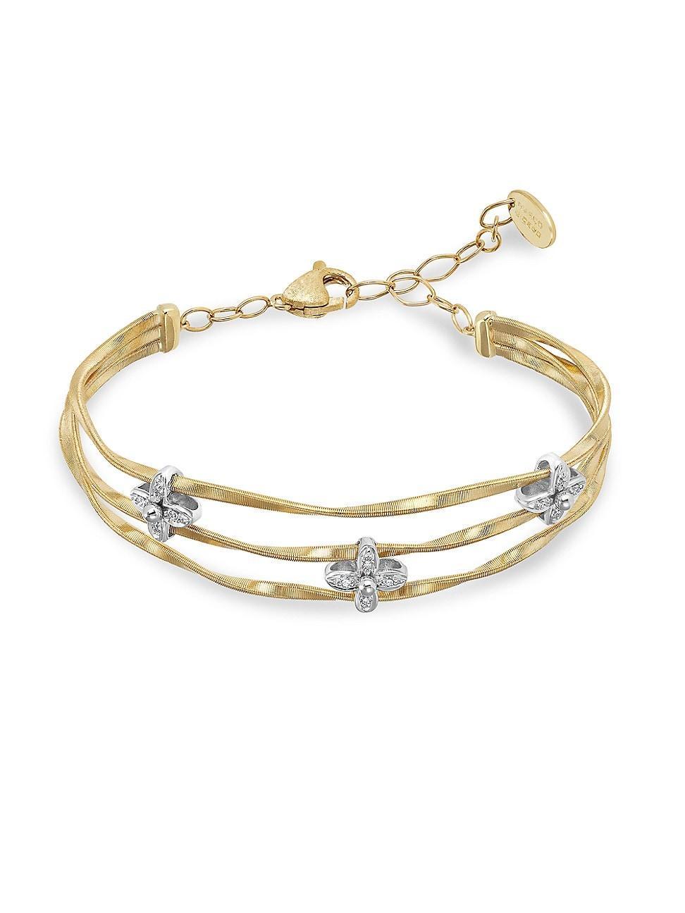 Marco Bicego 18K White & Yellow Gold Marrakech Onde Diamond Flower Triple Row Bangle Bracelet Product Image