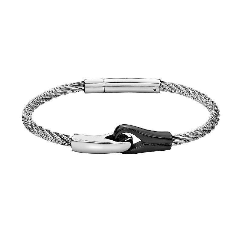 LYNX Mens Stainless Steel Cable Bracelet with Black Ion-Plated Accent Two Tone Product Image