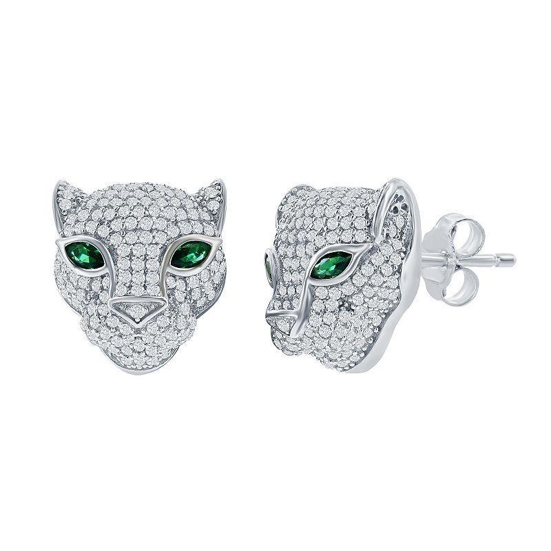 Argento Bella Sterling Silver Cubic Zirconia & Emerald Panther Stud Earrings, Womens Product Image