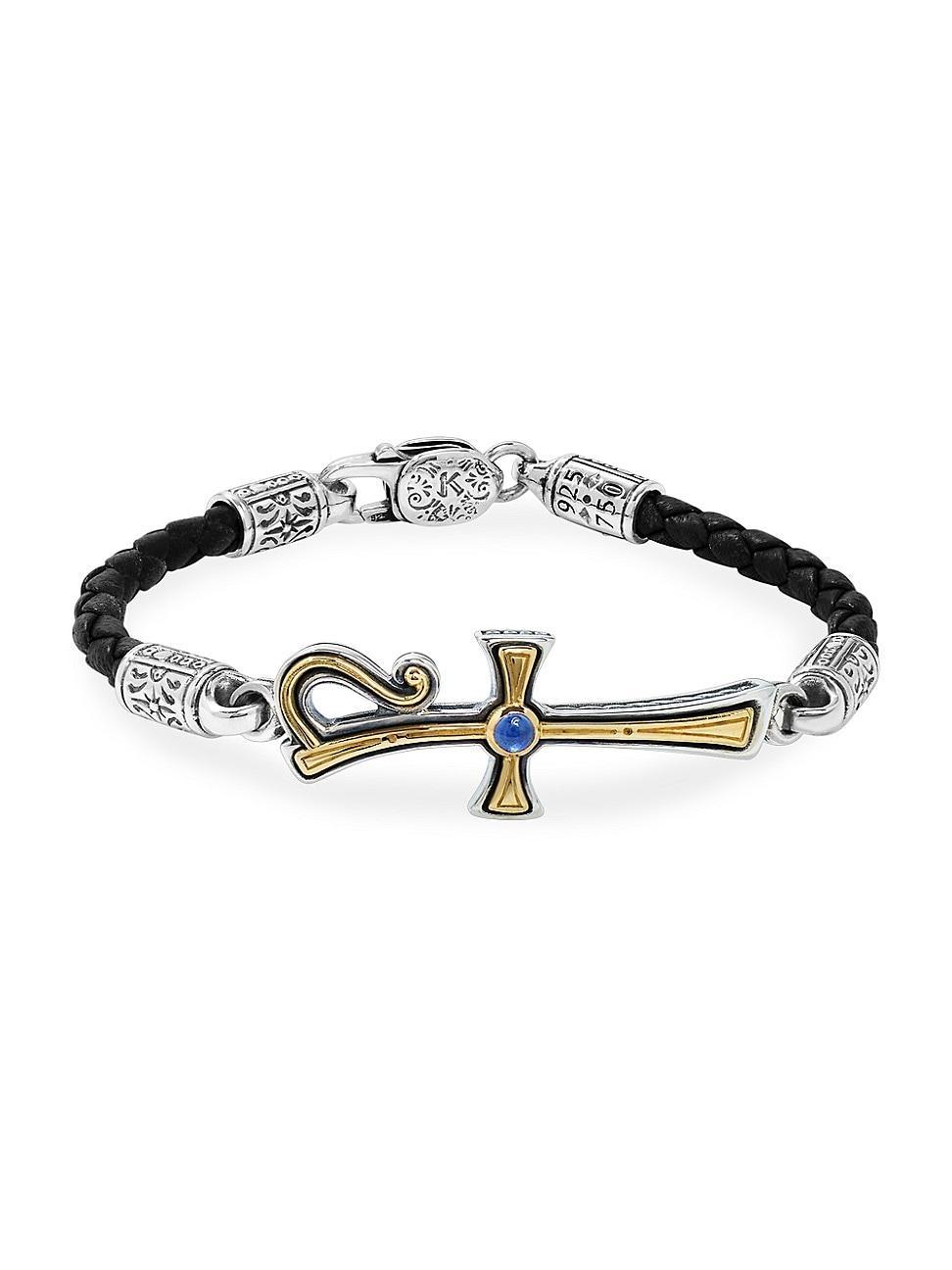 Konstantino Dome Spinel and Black Leather Bracelet - MULTI Product Image