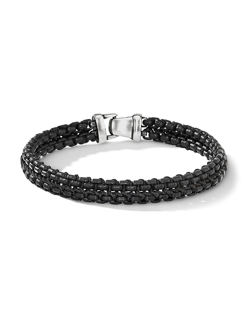 Mens Woven Box Chain Bracelet with Stainless Steel and Nylon Product Image