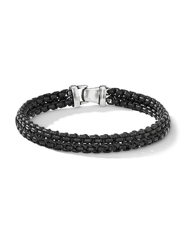 David Yurman Mens Woven Box Chain Bracelet in Sterling Silver with Black Stainless Steel and Black Nylon, 10mm Product Image