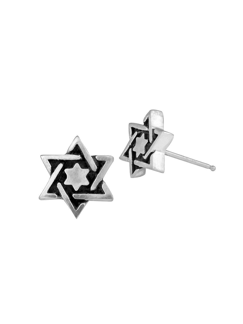 Mens Star Of David Sterling Silver Stud Earrings Product Image