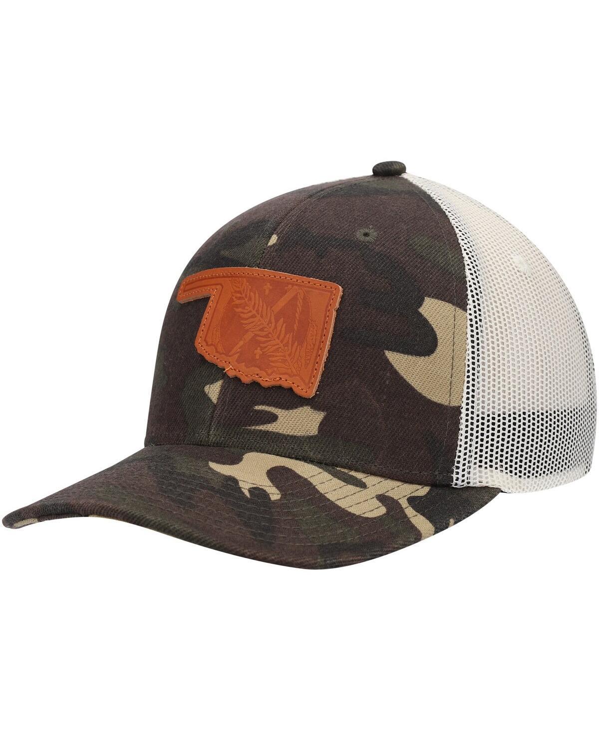 Mens Local Crowns Camo Oklahoma Icon Woodland State Patch Trucker Snapback Hat Product Image