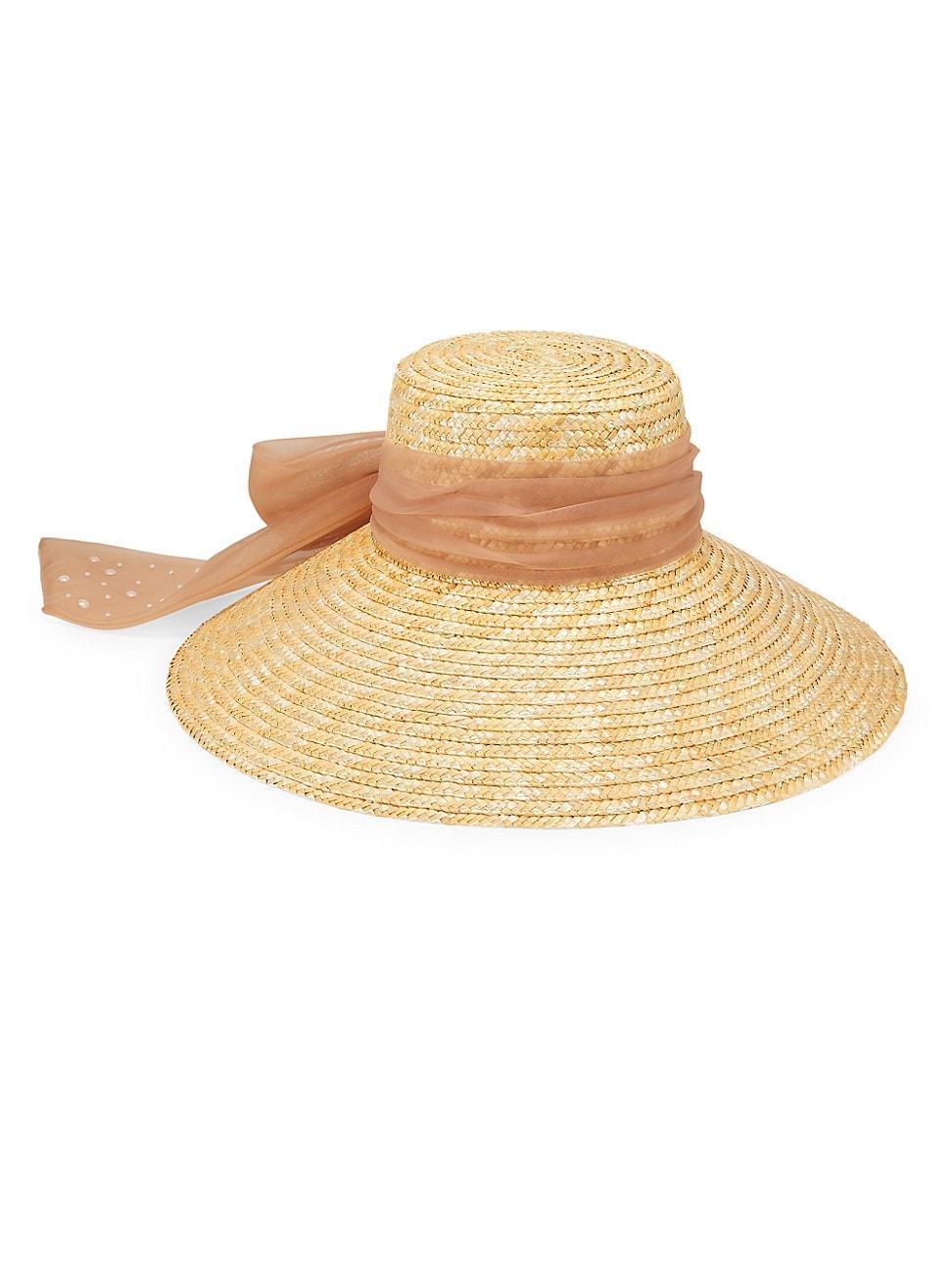 Womens Mirabel Faux Pearl-Embellished Ribbon Straw Hat Product Image