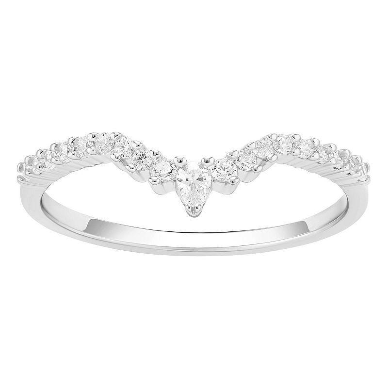 PRIMROSE Sterling Silver Cubic Zirconia V-Band Ring, Womens Grey Product Image