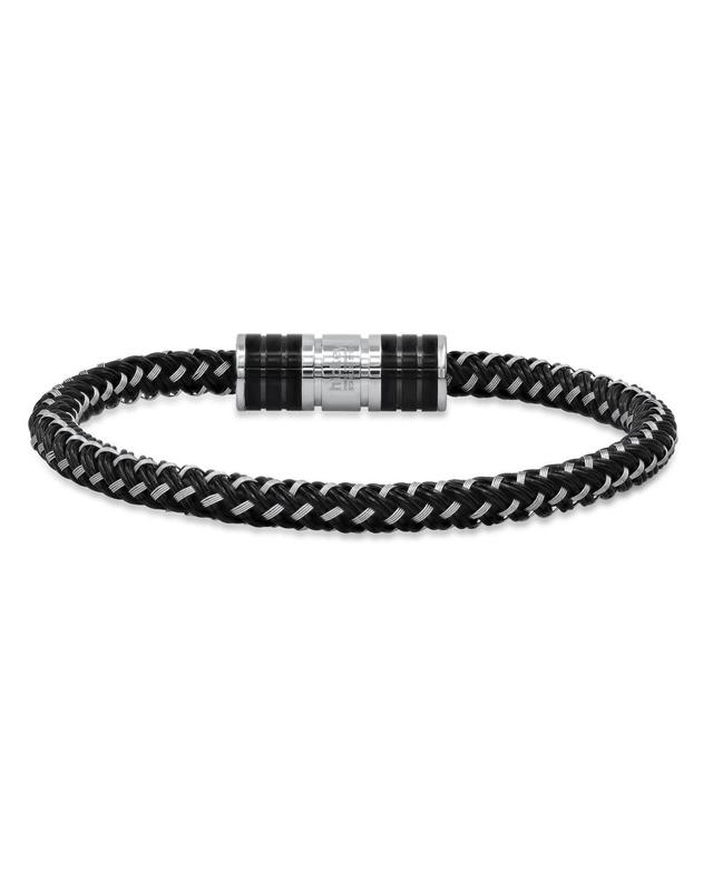 hickey by Hickey Freeman Carbon Fiber Two Tone Stainless Steel and Leather Cord Woven Braided Bracelet Product Image