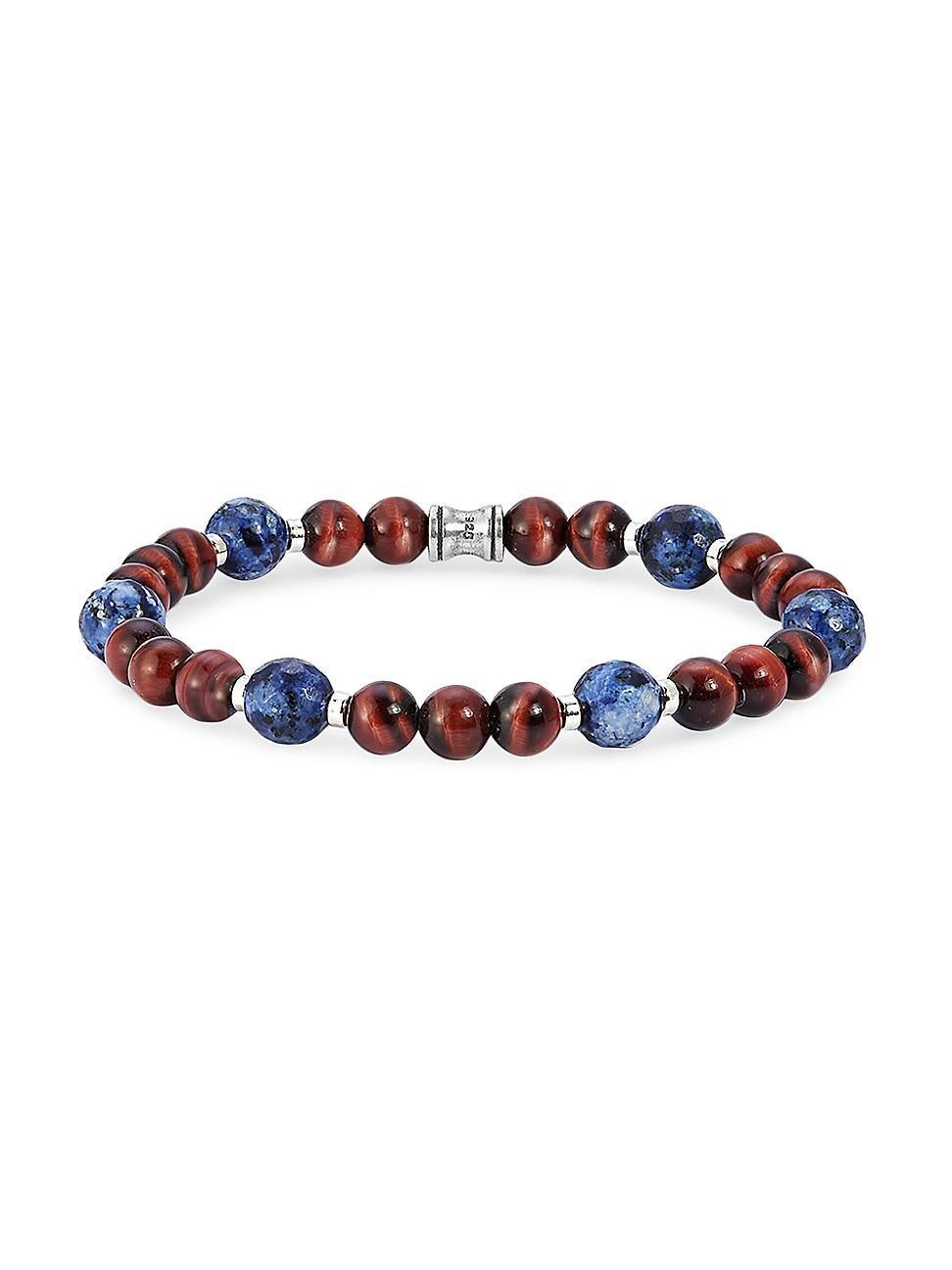 Mens Dakota Red Tiger Eye, Blue Sodalite, & Sterling Silver Stretch Bracelet Product Image