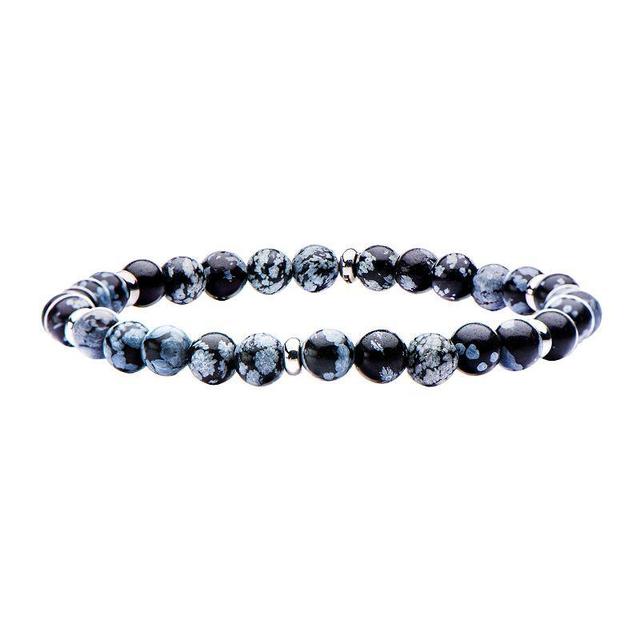 Mens Stainless Steel Snowflake Bead Stretch Bracelet Blue Product Image