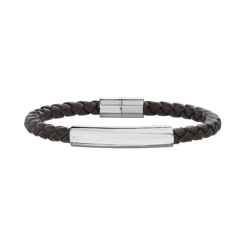 1913 Mens Braided Vegan Leather Bracelet with Stainless Steel Stations Product Image