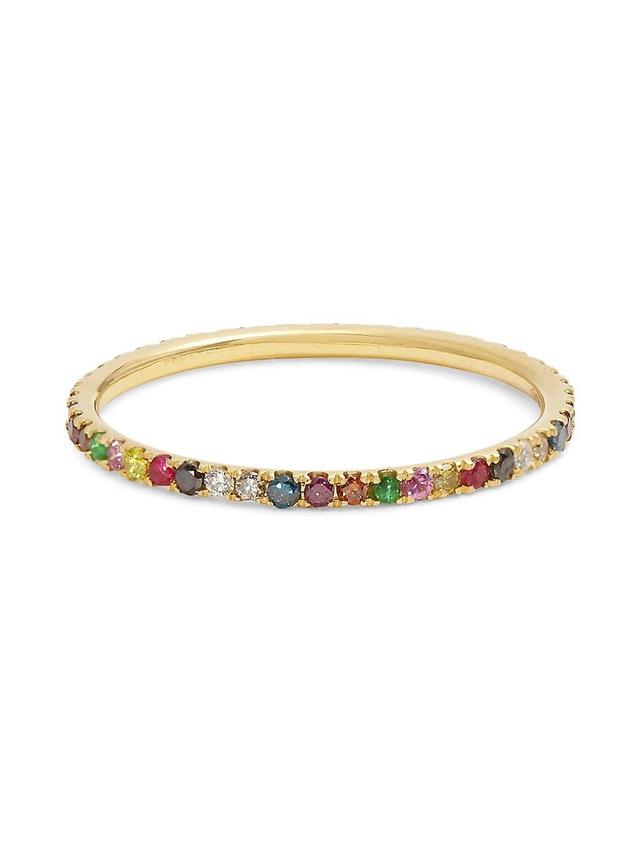 Womens Classic Thread 18K Yellow Gold & Rainbow Multi-Stone Ring Product Image