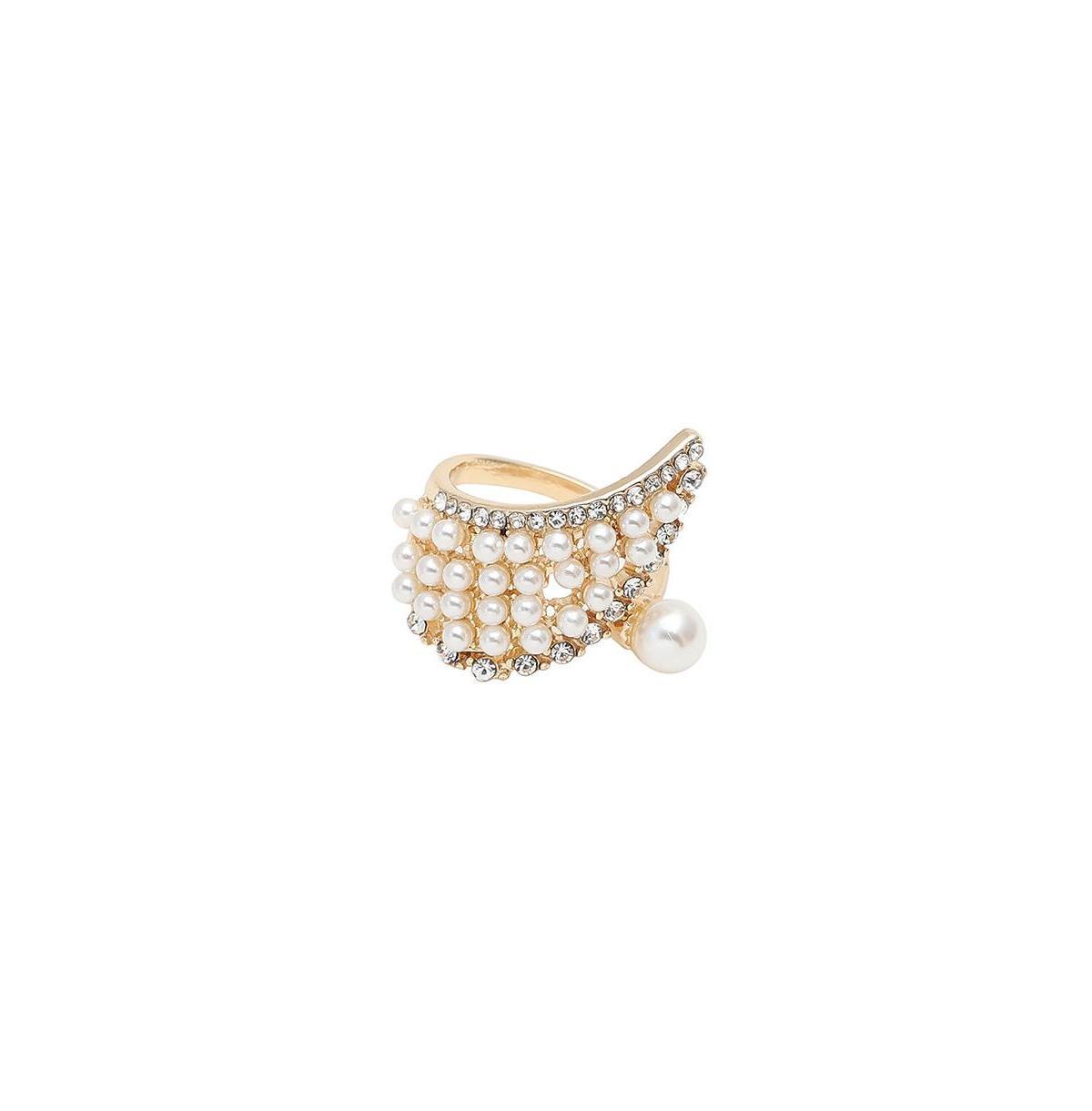 Sohi Womens White Pearl Cluster Cocktail Ring Product Image