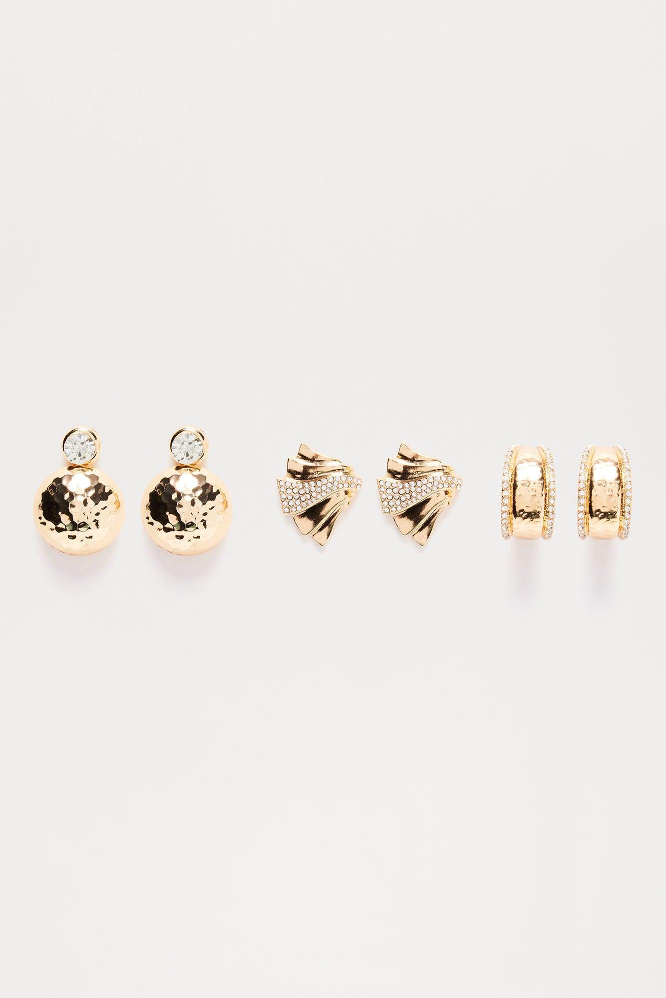 Diamond Palace 3 Piece Earring Set - Gold Product Image