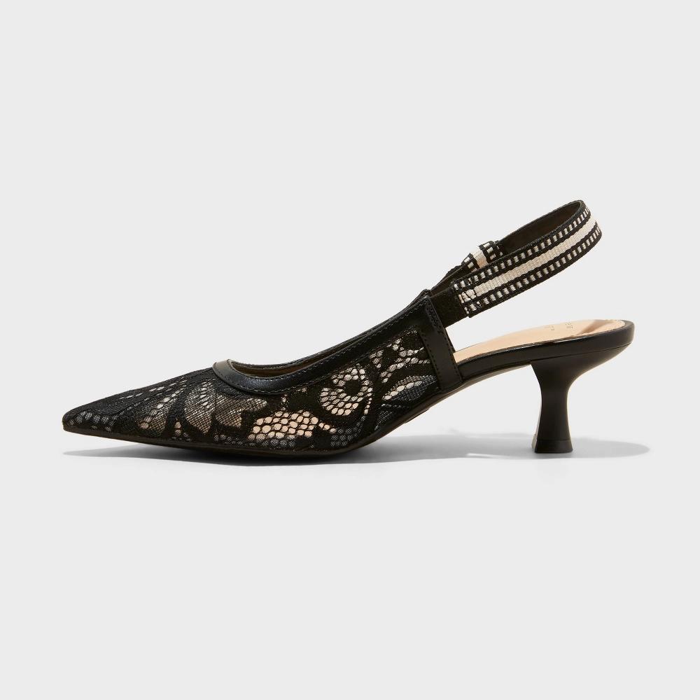 Women's Milan Slingback Kitten Heels - A New Day™ Black 8.5 Product Image