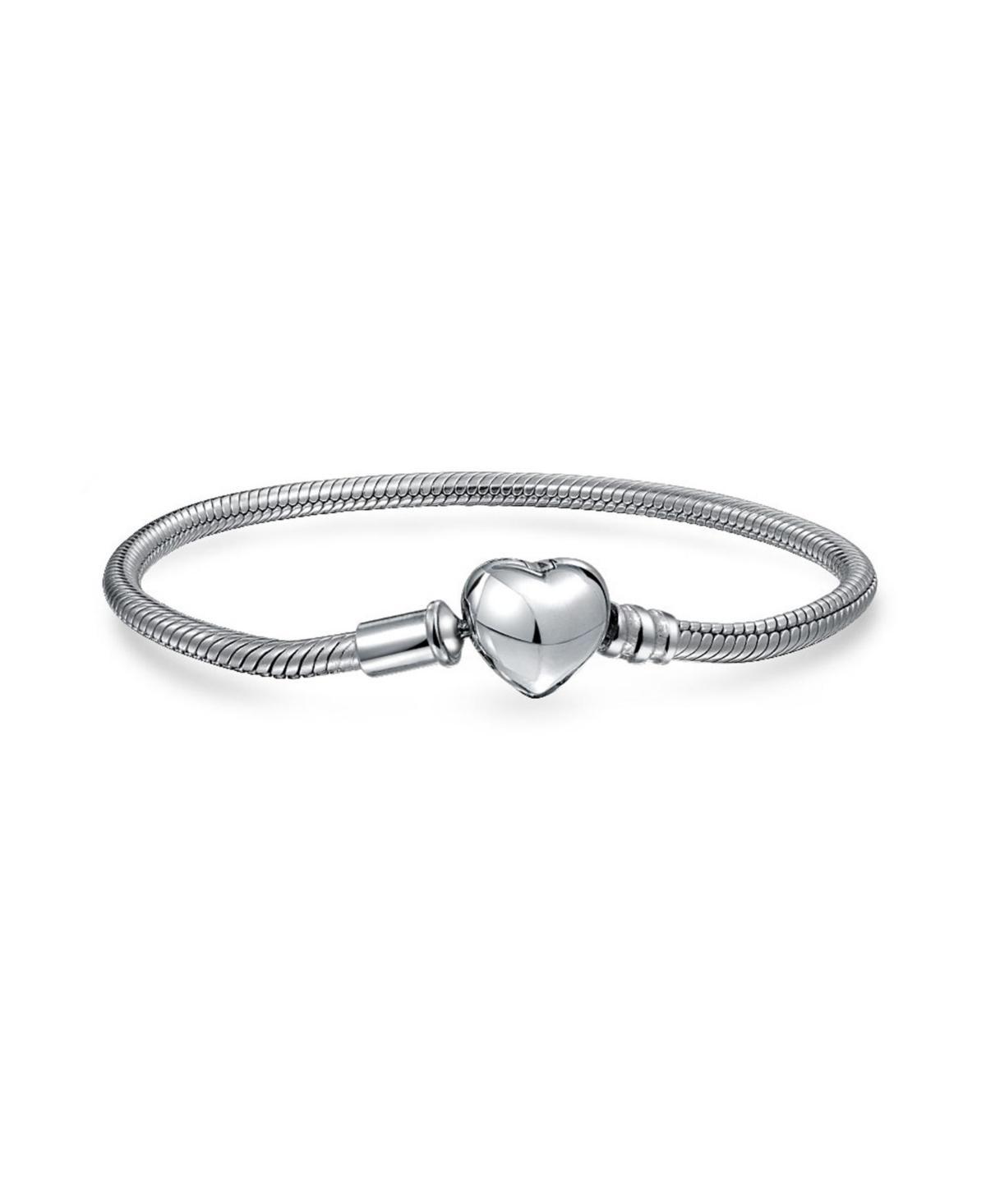 Bling Jewelry Starter Snake Chain Bracelet For Women Heart Clasp Fits European Beads Charm 925 Sterling Silver 7 Inch Product Image