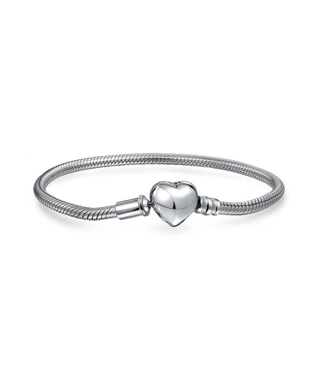 Bling Jewelry Starter Snake Chain Bracelet For Women Heart Clasp Fits European Beads Charm 925 Sterling Silver 7 Inch Product Image