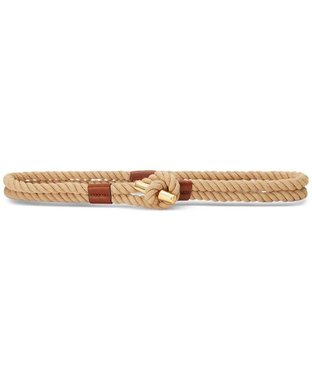 Lauren Ralph Lauren Womens Leather-Trim Rope Toggle Skinny Belt - Natural Product Image