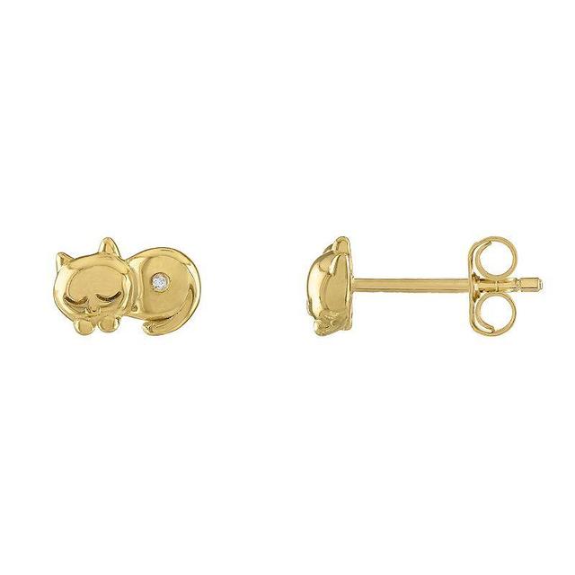 Junior Jewels Kids Gold Over Silver Diamond Accent Cat Stud Earrings, Womens, Gold Tone Product Image