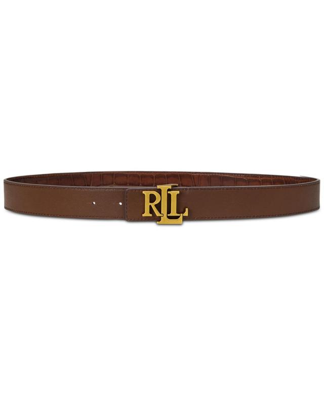 Lauren Ralph Lauren Womens Logo Reversible Croc-Embossed Leather Belt Product Image