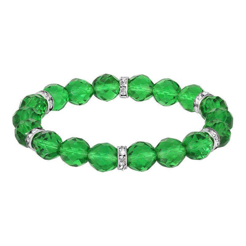 1928 Silver Tone Crystal Bead Stretch Bracelet, Womens, Green Product Image