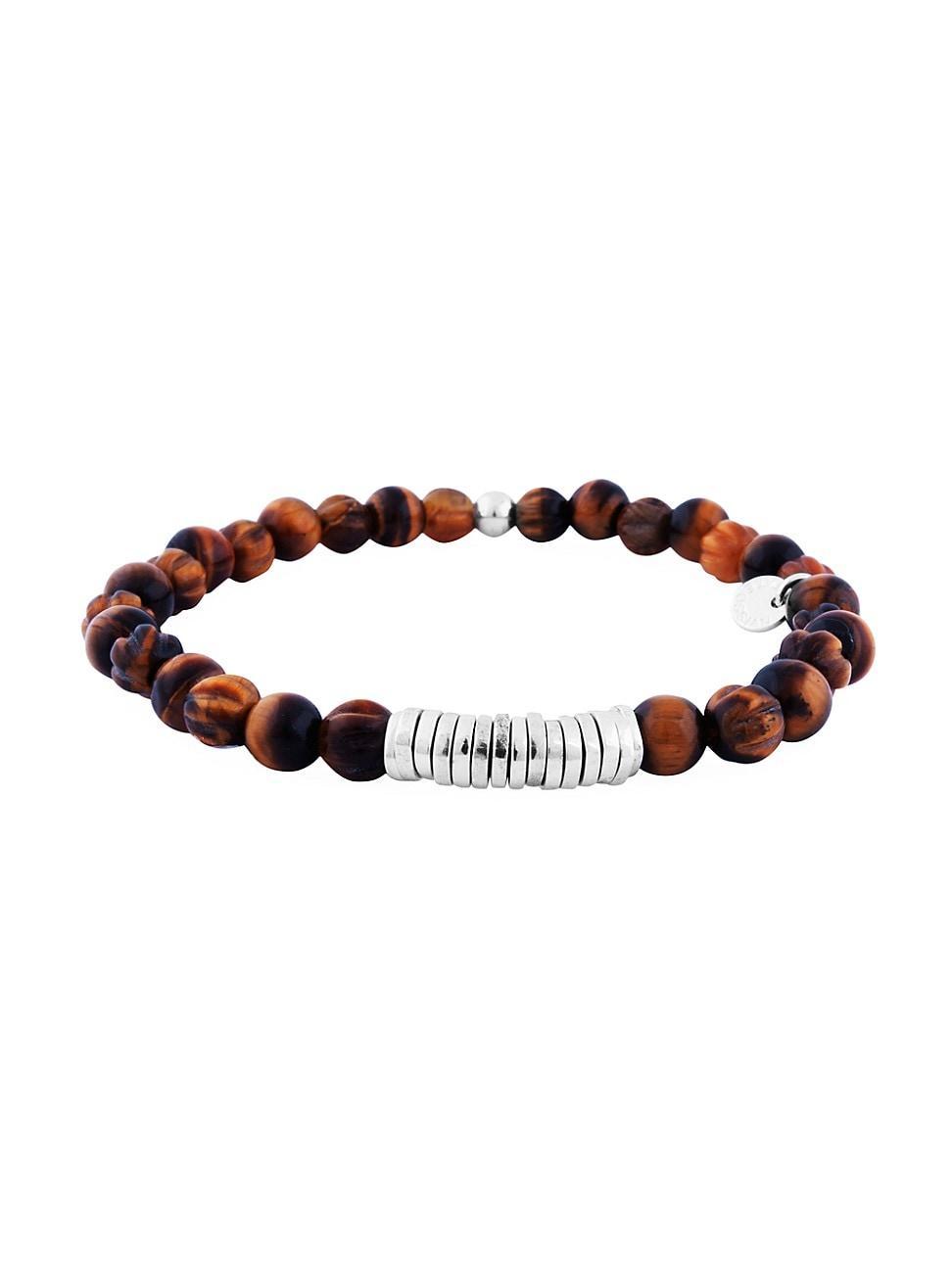 Mens Sterling Silver & Tigers Eye Beaded Bracelet Product Image