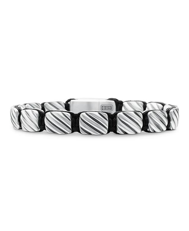 David Yurman Mens Sculpted Cable Woven Tile Bracelet with Sterling Silver and Black Nylon, 8.5mm Product Image