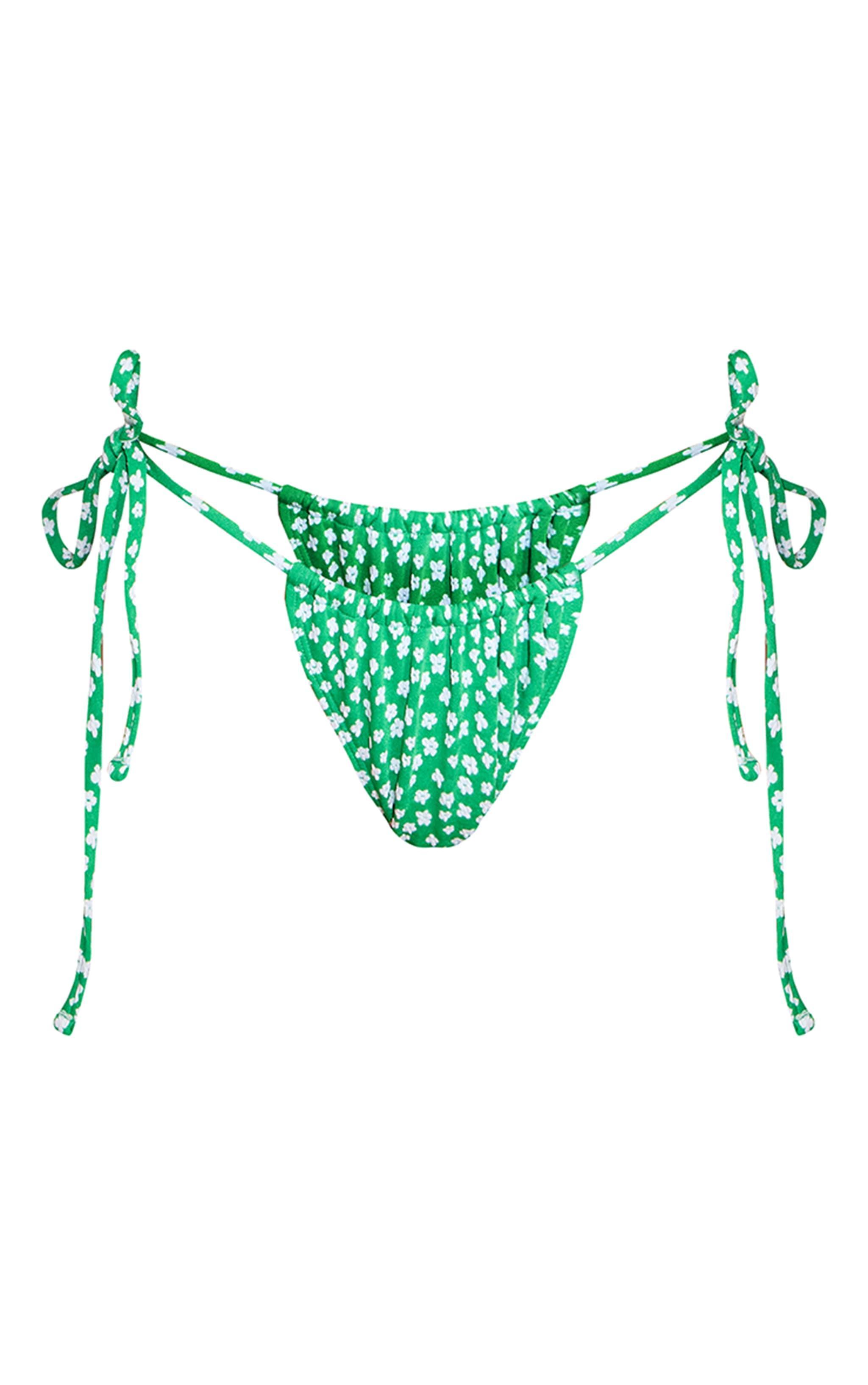 Green Ditsy Floral Tie Side Bikini Bottoms Product Image