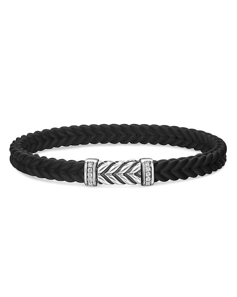 David Yurman Mens Sterling Silver Chevron Diamond Woven Black Rubber Bracelet Product Image