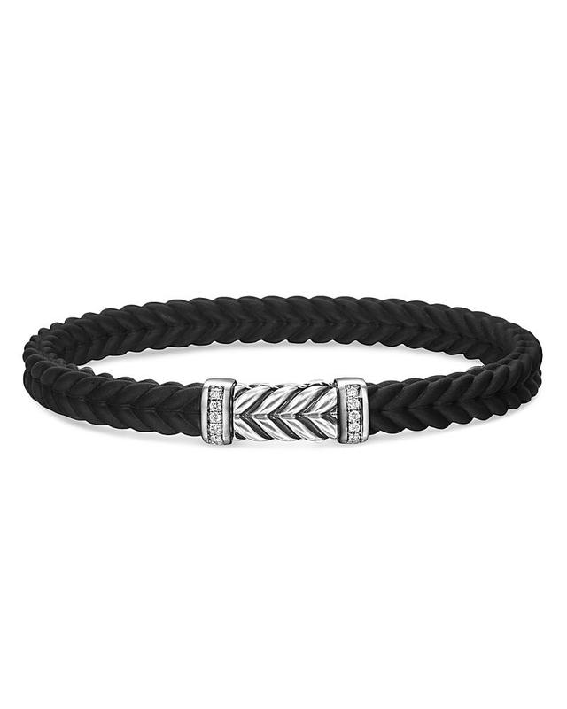 David Yurman Mens Sterling Silver Chevron Diamond Woven Black Rubber Bracelet Product Image