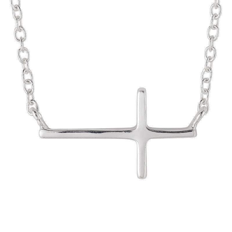 Love This Life Sterling Silver Sideways Cross Necklace, Womens Silver Tone Product Image