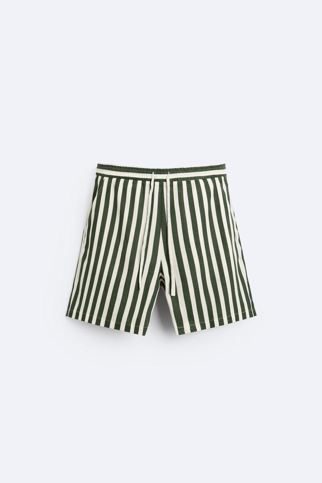 STRIPED LINEN-VISCOSE SHORTS Product Image