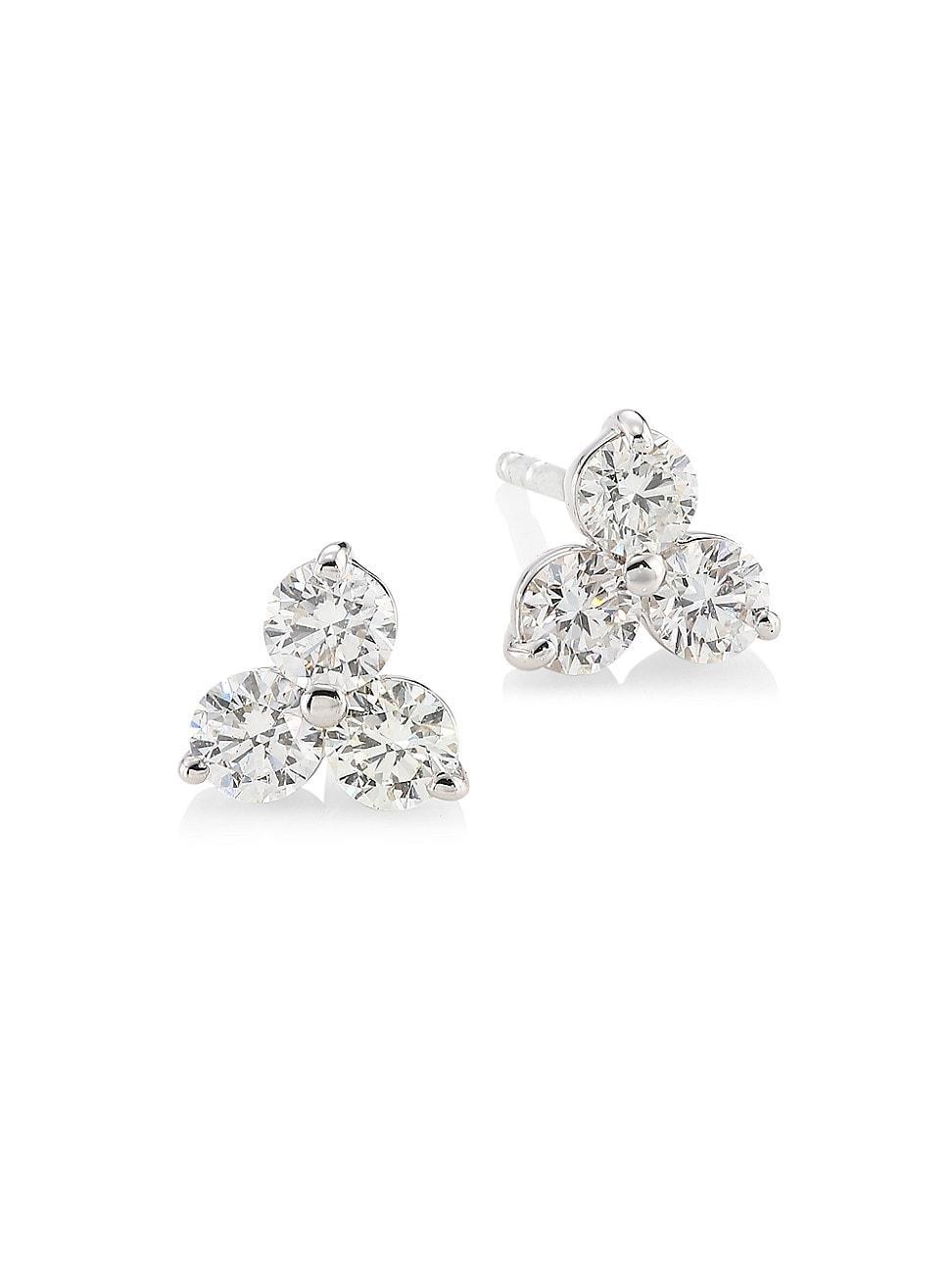 Womens Diamond Classic 18K White Gold & Diamond Cluster Stud Earrings Product Image