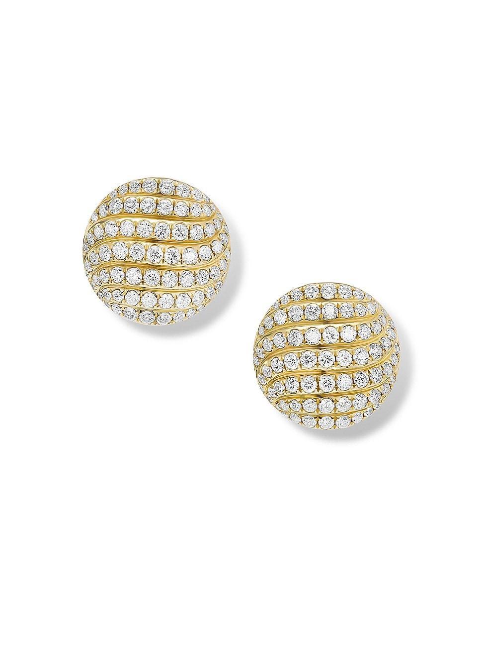 Womens Sculpted Cable Stud Earrings In 18K Yellow Gold Dith Diamonds Product Image