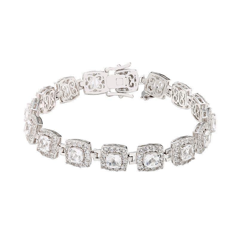 Sterling Silver Lab-Created White Sapphire Halo Bracelet, Womens Product Image