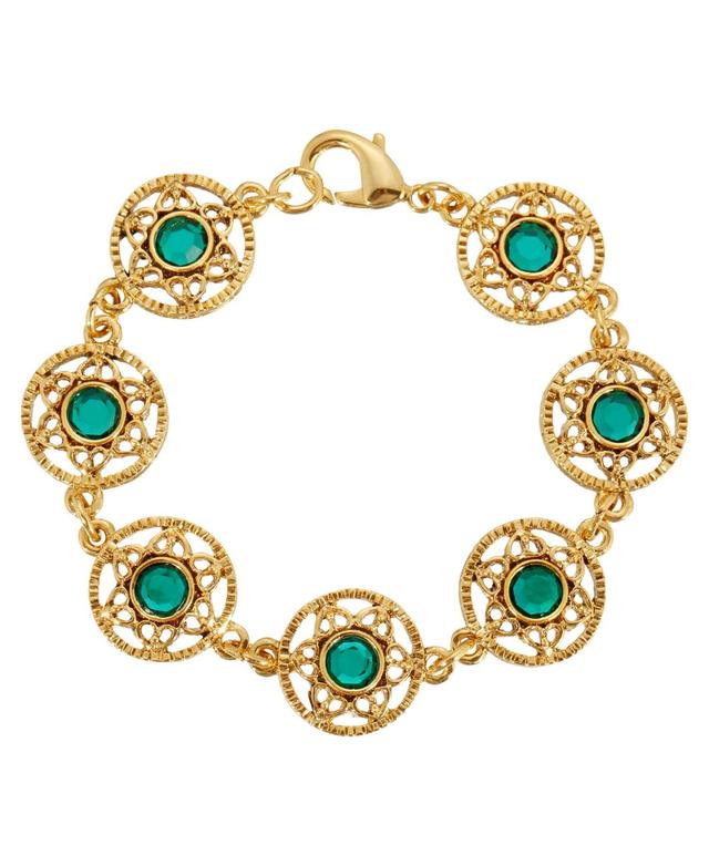 1928 Gold Tone Crystal Filigree Link Bracelet, Womens, Green Product Image