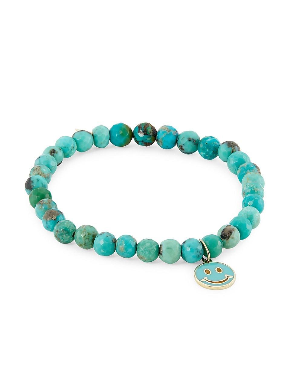 Womens 14K Yellow Gold, Turquoise & Enamel Happy-Face Charm Bracelet Product Image