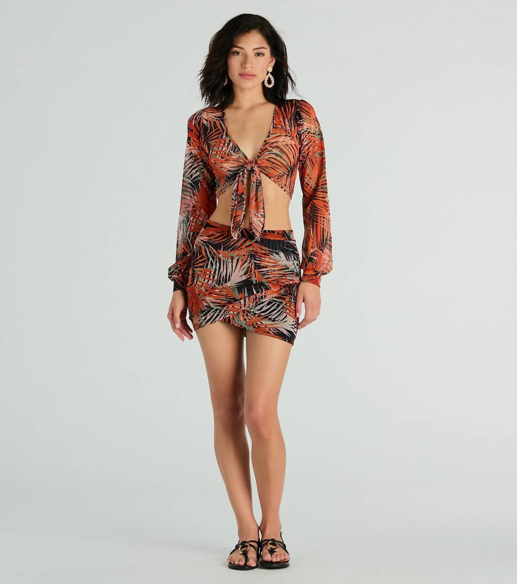 Destined For Sun Tropical Mesh Tie Front Top Product Image