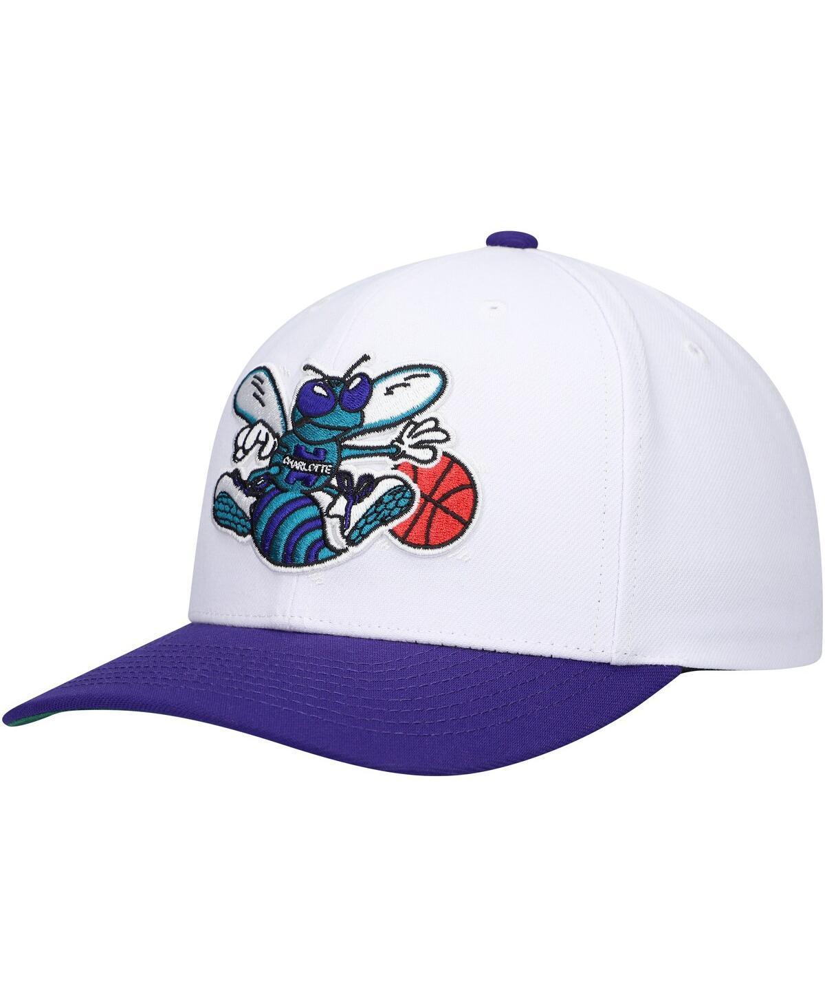 Mens Mitchell & Ness White/Purple Charlotte Hornets Hardwood Classics Core 2-Tone 2.0 Pro Snapback Hat Product Image