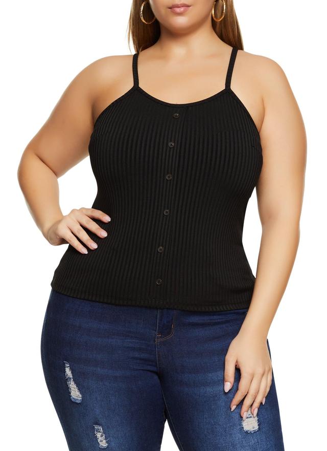 Womens Plus Size Ribbed Faux Button Front Cami Product Image