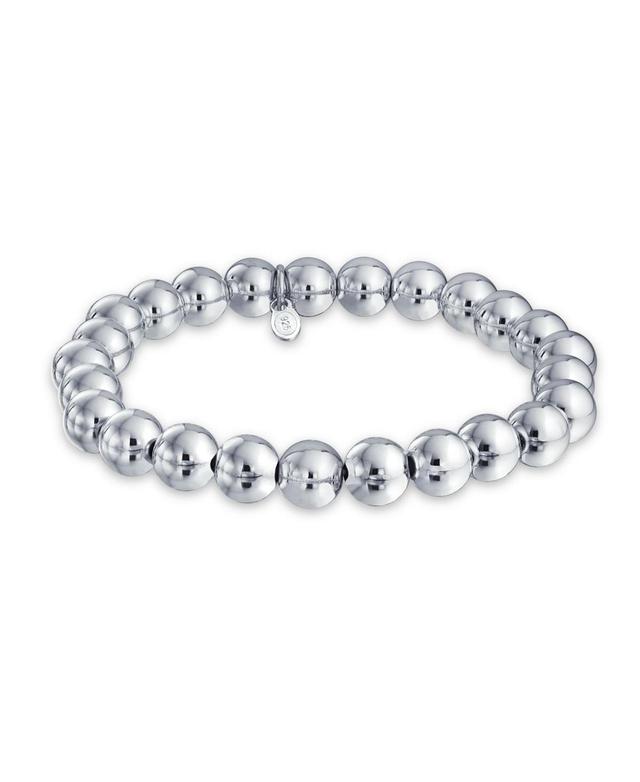 Bling Jewelry Simple Basic Round Sterling Silver Bead Ball Strand Stretch Bracelet For Women 6MM Product Image