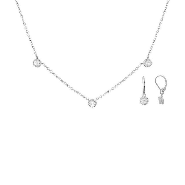 Emberly Cubic Zirconia Drop Earrings & Station Necklace Set, Womens, Grey Product Image