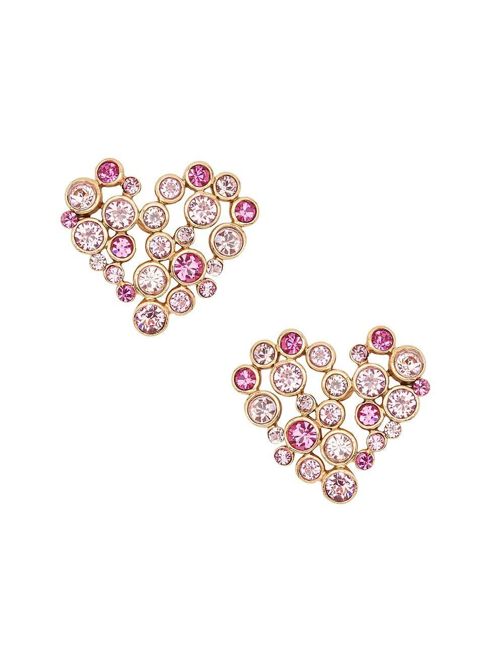 Womens Crystal Heart Goldtone Stud Earrings Product Image