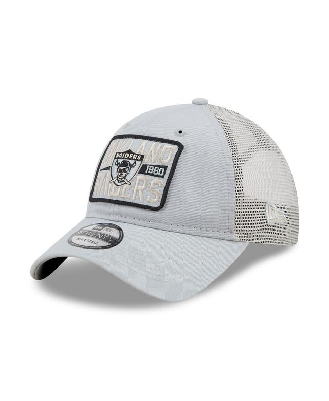 Mens New Era /Natural Oakland Raiders Historic Logo Devoted Trucker 9TWENTY Snapback Hat Product Image