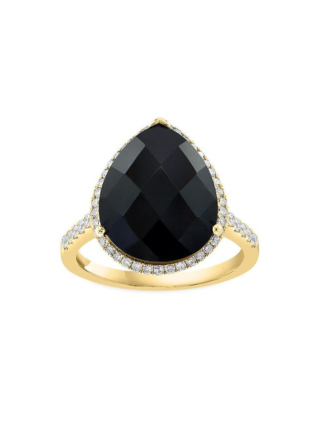 Womens 14K Yellow Gold, Onyx & 0.37 TCW Diamond Halo Ring Product Image