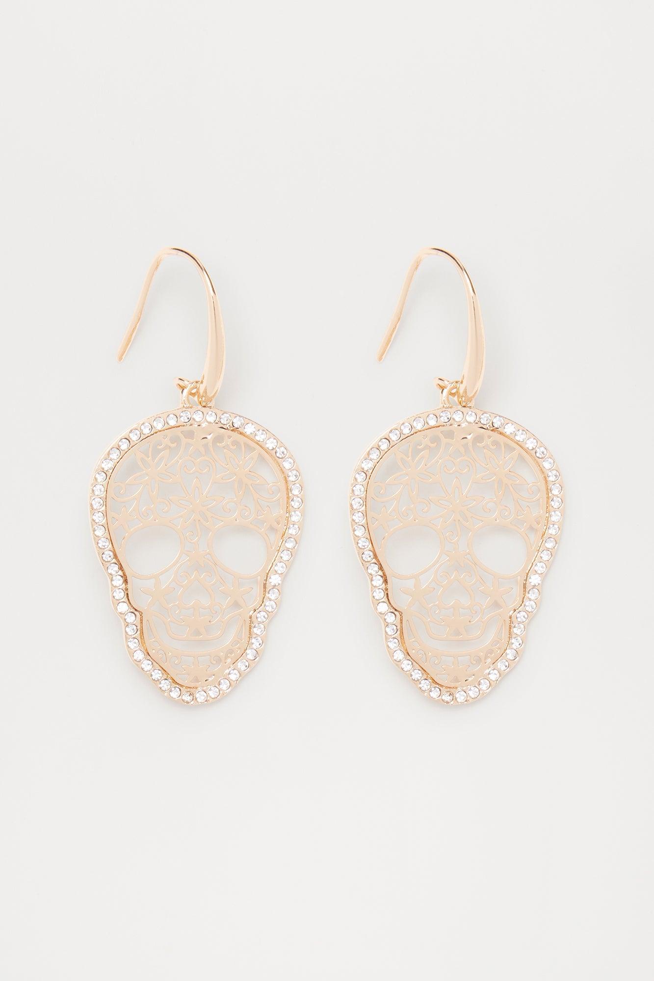 Candy Skull Earrings - Gold Product Image