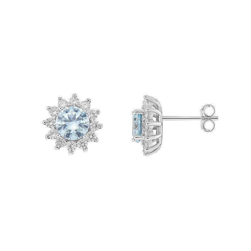 PRIMROSE Sterling Silver Cubic Zirconia Flower Stud Earrings, Womens, Sterling Blue Product Image