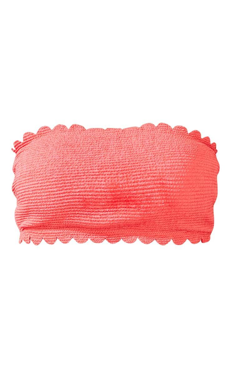 Coral Crinkle Scallop Edge Bandeau Bikini Top Product Image