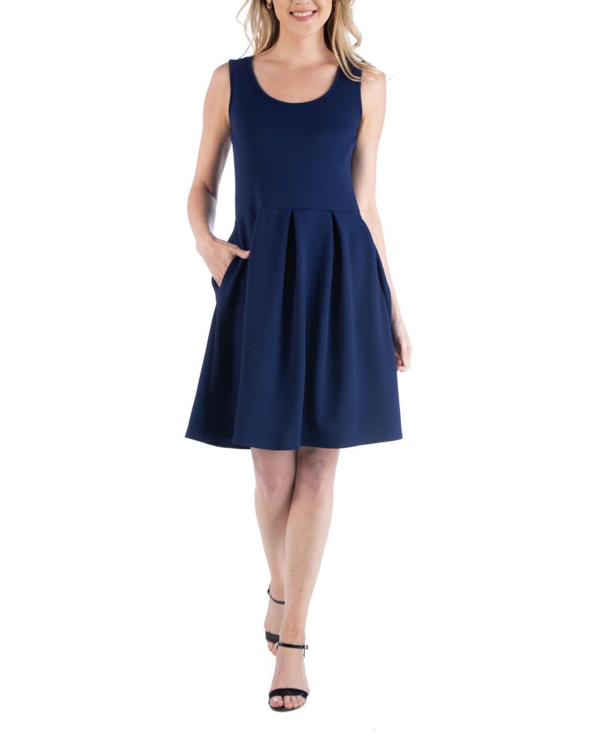 24seven Comfort Apparel Womens Sleeveless Pleated Skater Dress with Pockets Product Image