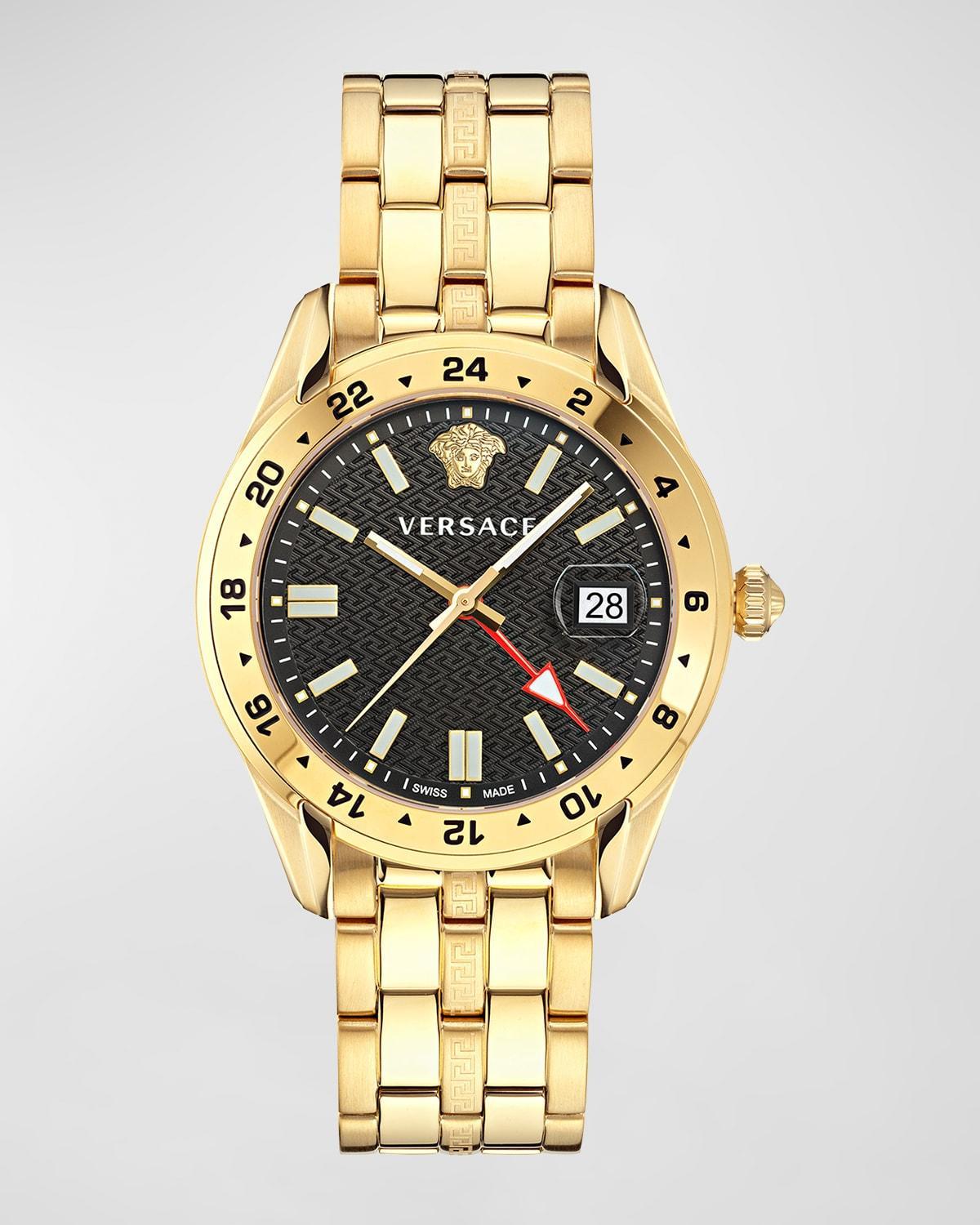 Mens 41MM Greca Time GMT Yellow Gold Watch Product Image